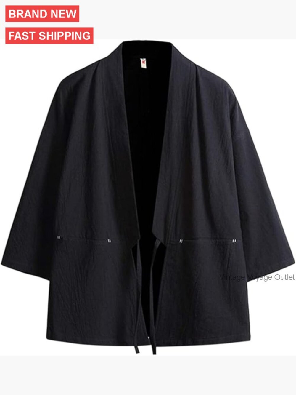 Men's Kimono Cardigan Lightweight Cotton Linen Open Front Jacket Size Small